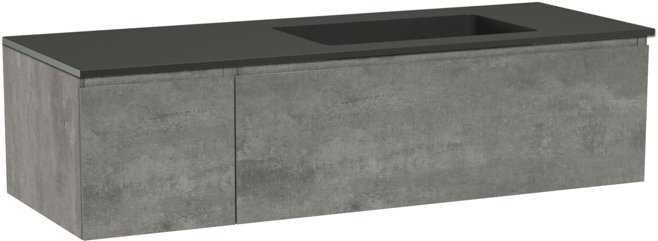 Storke Edge zwevend badmeubel 140 x 52 cm beton donkergrijs met Scuro asymmetrisch rechtse wastafel in kwarts mat zwart