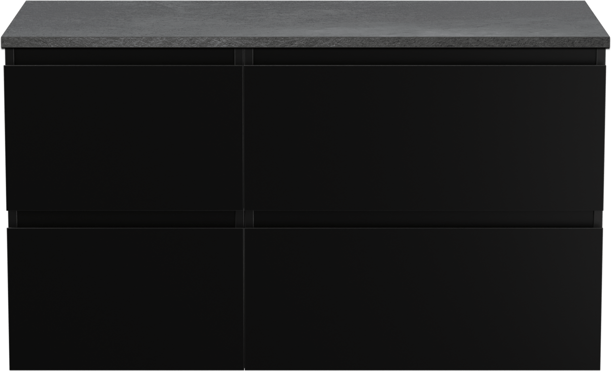 Linie Lado zwevend badmeubel 100 x 46 cm mat zwart met Lado enkel of dubbel wastafelblad in melamine grijze leisteen