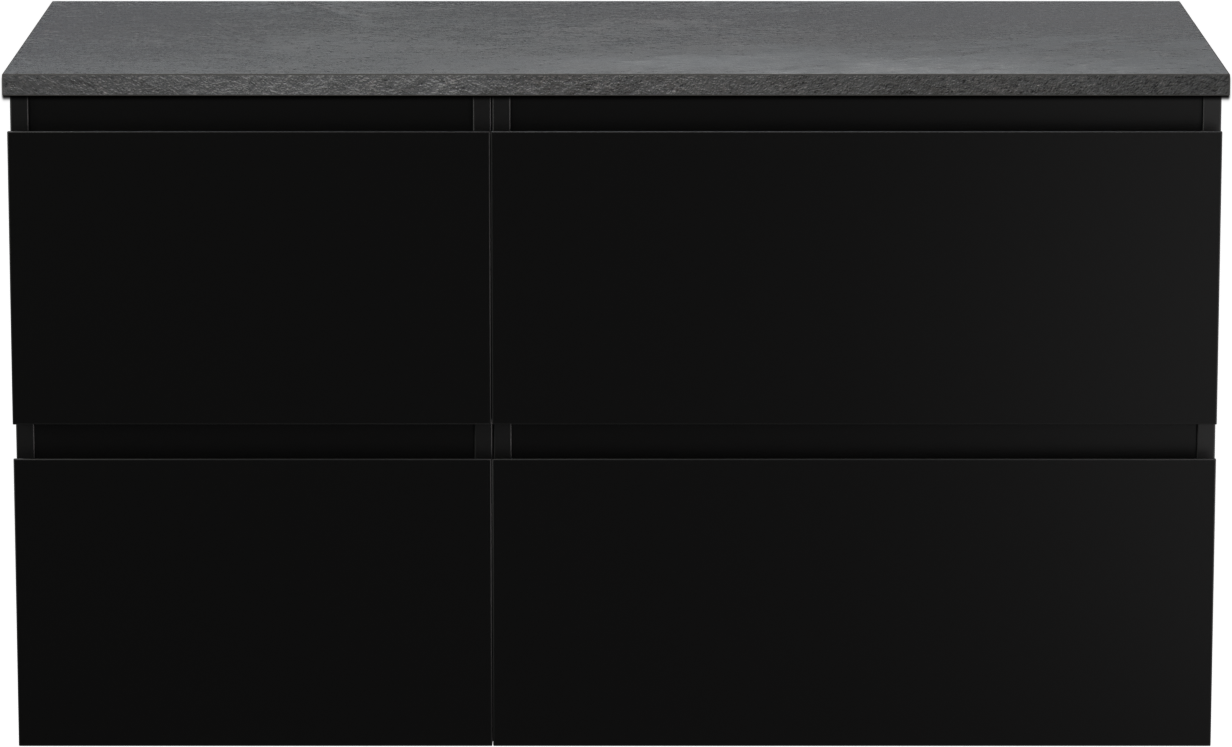 Linie Lado zwevend badmeubel 100 x 46 cm mat zwart met Lado enkel of dubbel wastafelblad in melamine grijze leisteen