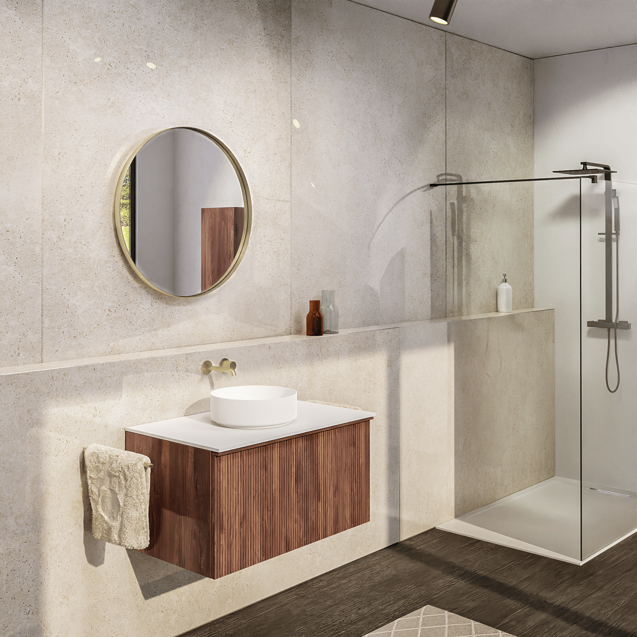 Balmani Giro Round miroir rond Brushed Champagne Gold Ø 75 cm