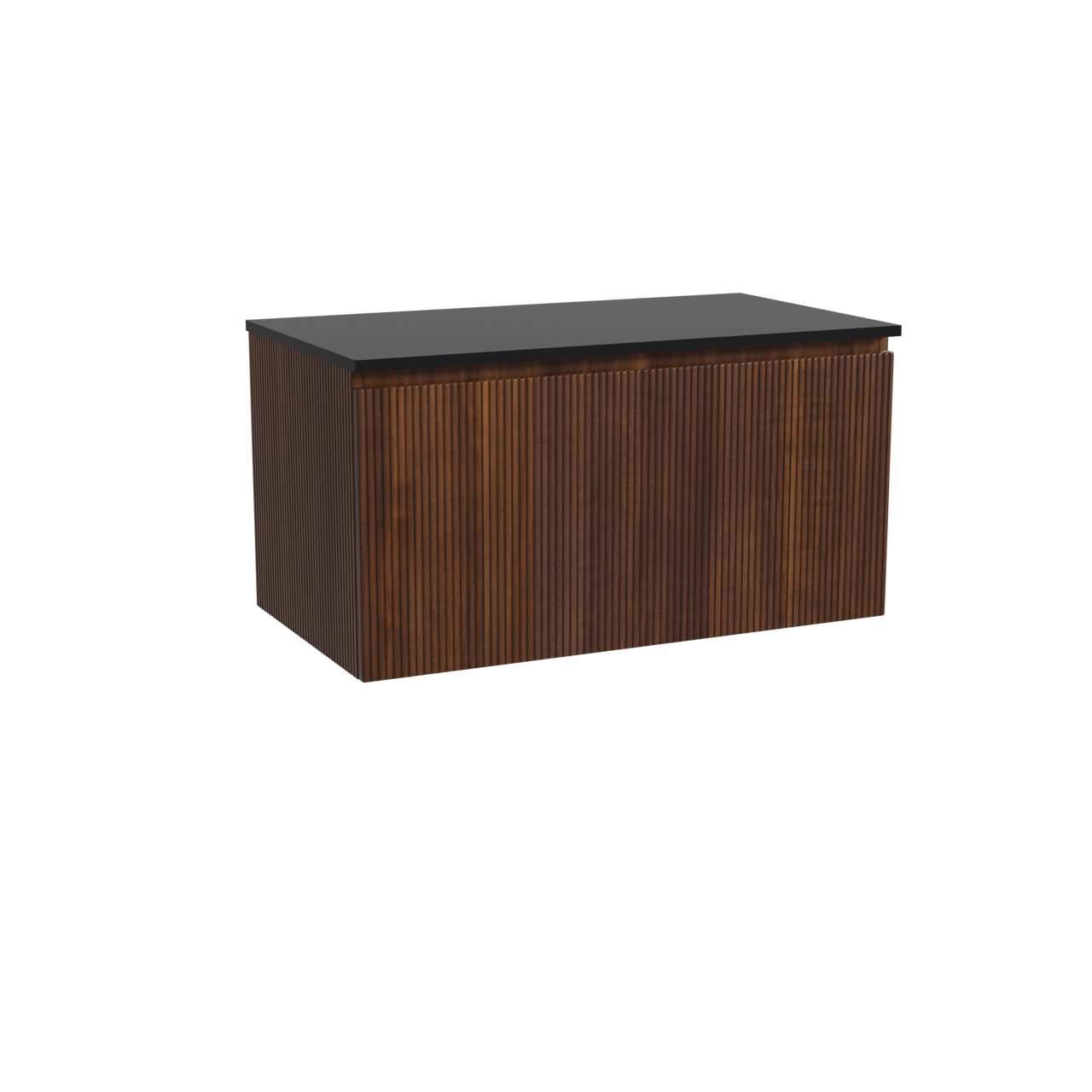 Storke Ribs zwevend badkamermeubel 95 x 52 cm notelaar met Panton enkel tablet in gepoedercoate mdf mat zwart, Verticale symmetrische rechte ribbel