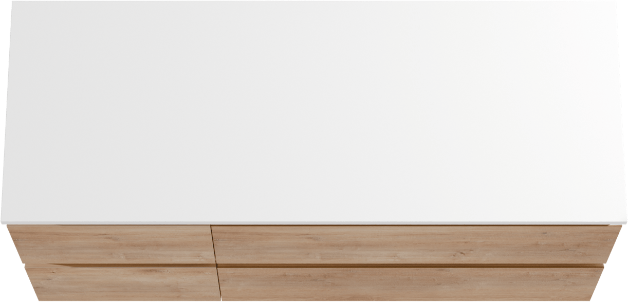 Linie Lado hängendes Möbelstück Set: 120 x 46 cm, Naturbelassene Eiche, mit Lado Doppel Waschtischplatte, Marmorkomposit Weiß matt
