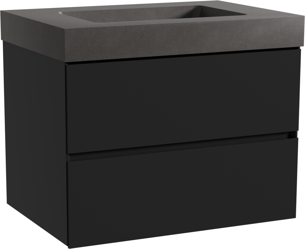 Storke Edge hängendes Möbelstück Set: 75 x 52 cm, Schwarz matt, mit Scuro High Einzelwaschtisch, Quarz Schwarz matt