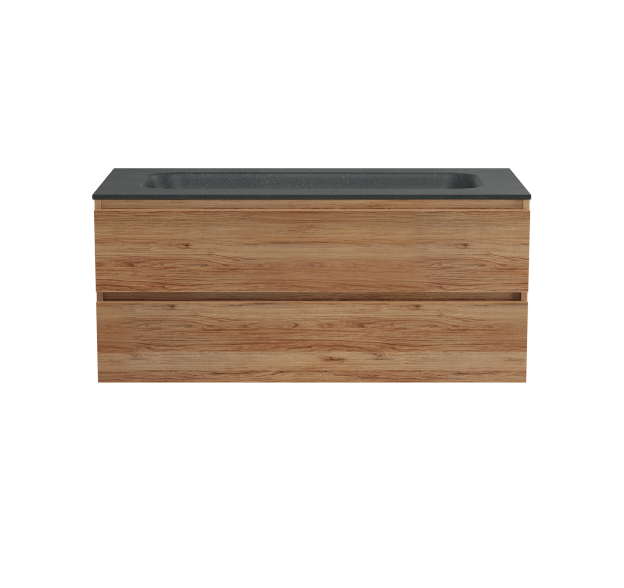 Balmani Lucida meuble salle de bains suspendu 120 x 55 cm teck avec Tablo Arcato plan simple pour 2 trous de robinet en granit noir