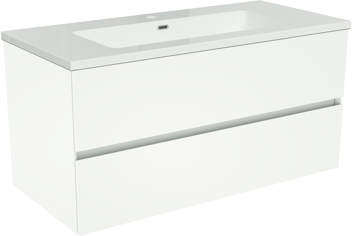 Storke Edge hängendes Möbelstück Set: 100 x 46 cm, Weiß matt, mit Diva Einzelwaschtisch, Marmorkomposit Weiß glänzend