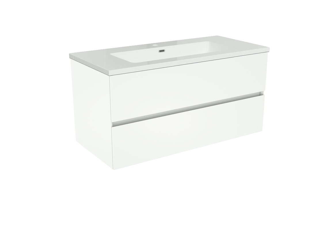 Storke Edge meuble salle de bains suspendu 100 x 46 cm blanc mat avec Diva plan simple en marbre composite blanc brillant