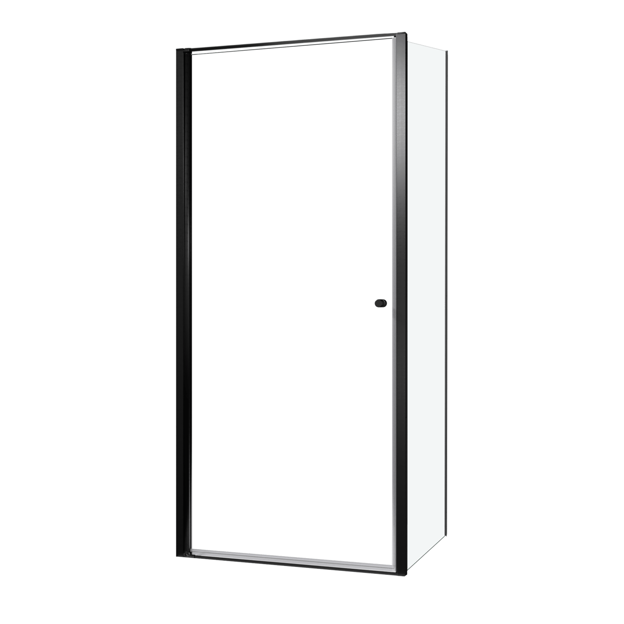 Luca Varess Kuresa coin-douche porte pivotante avec paroi latérale fixe 95 x 90 x 200 cm verre transparent et profil noir mat