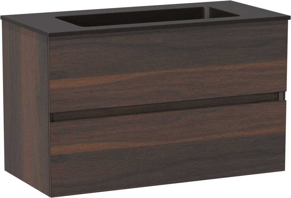 Storke Edge zwevend badmeubel 80 x 40 cm notenhout met Scuro enkele wastafel in kwarts mat zwart