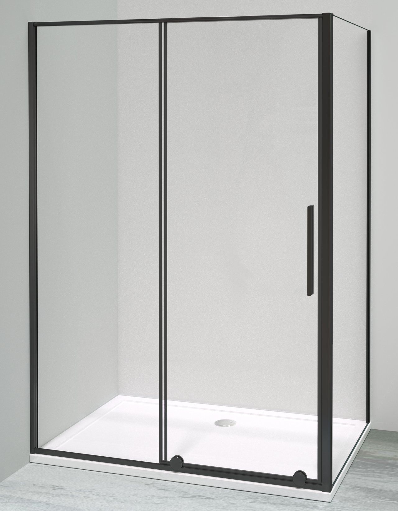 Luca Varess Morano paroi d'angle avec porte coulissante et paroi latérale fixe 90 x 140 cm verre transparent profil noir mat