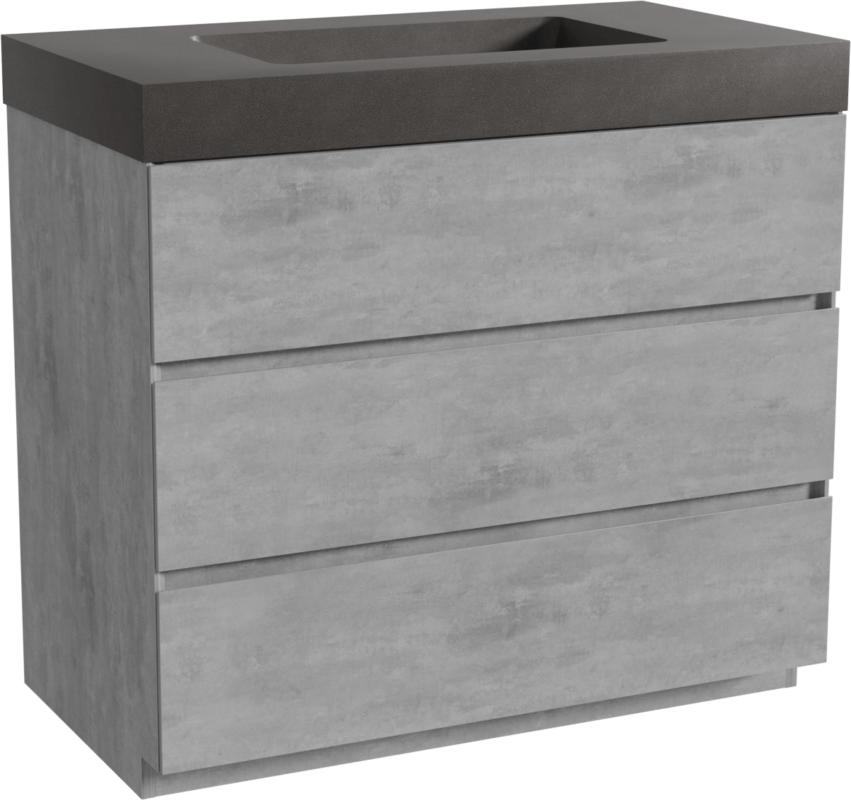 Storke Edge meuble salle de bains à poser 95 x 52 cm béton gris foncé avec Scuro High plan simple en quartz noir mat