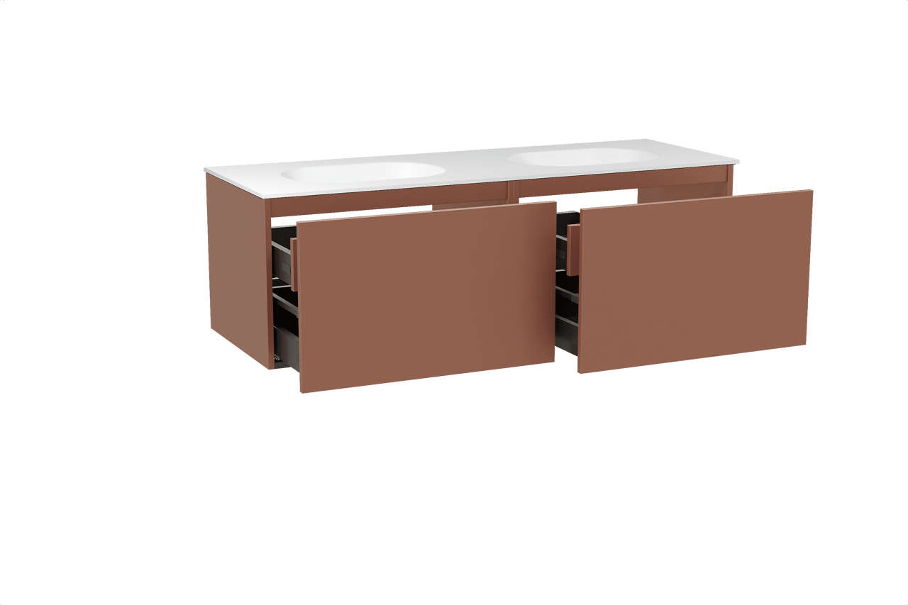 Balmani Sfera zwevend badkamermeubel 150 x 55 cm cotto met Tablo Oval dubbele wastafel in solid surface mat wit