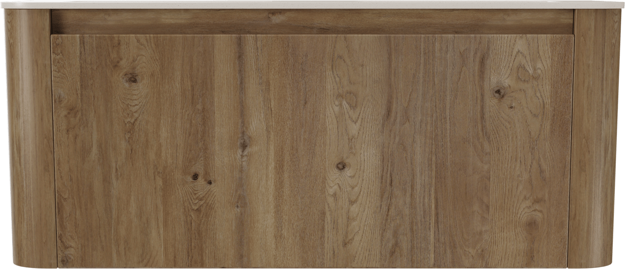 Storke Soft hängendes Möbelstück Set: 120 x 46 cm, Eiche rau, mit Mata Soft Doppelwaschtischplatte Solid Surface Beige Granit