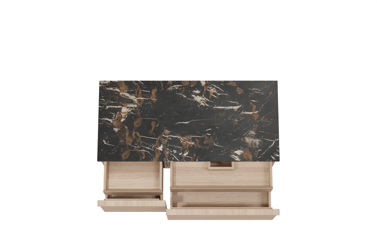 Balmani Forma zwevend badkamermeubel 120 x 55 cm natuur eik met Stretto enkel tablet in marmer portoro gold, Horizontale symmetrische rechte ribbel