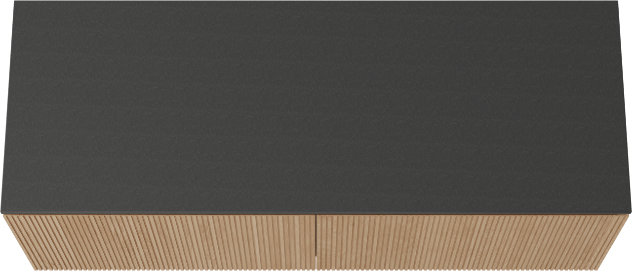 Balmani Eclips hängendes Möbelstück Set: 150 x 55 cm, Eiche Natur, mit Stretto Einzel- oder Doppel Waschtischplatte Granit poliert, Vertikale symmetrische gerade Rippe