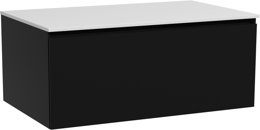 Storke Edge meuble salle de bains suspendu 85 x 52 cm noir mat avec Tavola tablette simple en solid surface blanc mat