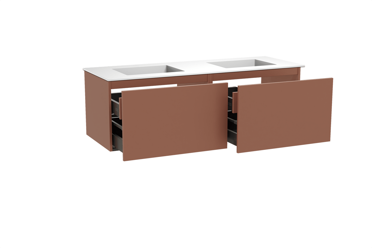 Balmani Sfera hängendes Möbelstück Set: 150 x 55 cm, Cotto, mit Tablo Stretto Doppelwaschtisch, Solid Surface Weiß matt