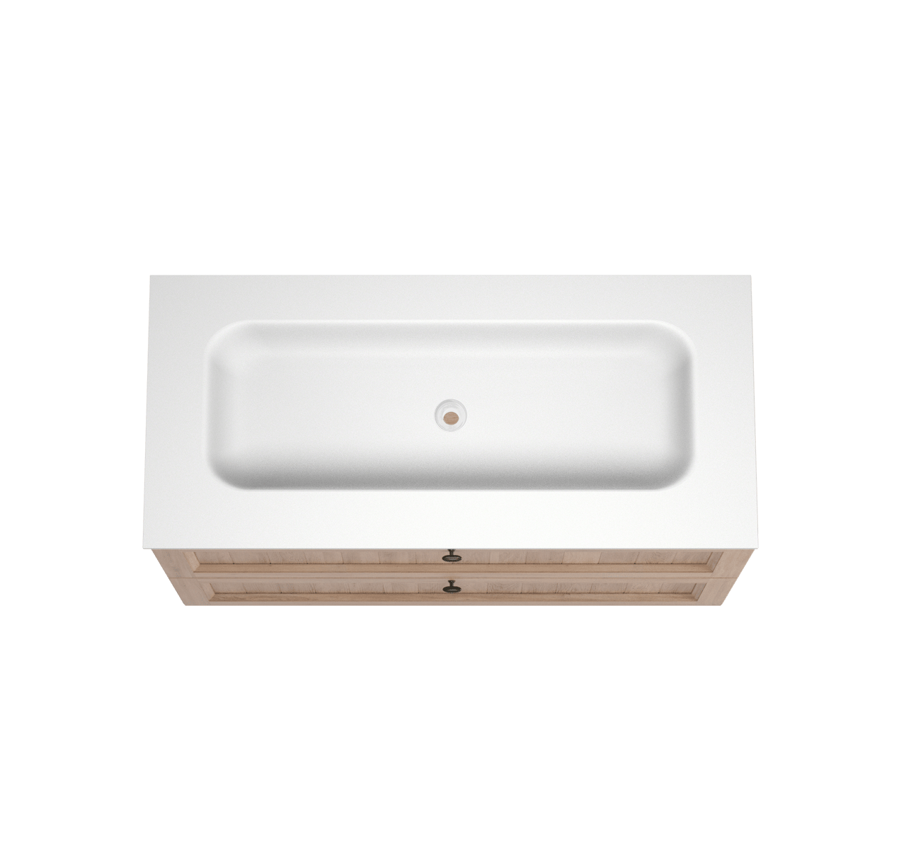 Balmani Lemon staand badkamermeubel 120 x 55 cm verweerde eik met Tablo Arcato enkele wastafel voor 2 kraangaten in solid surface mat wit