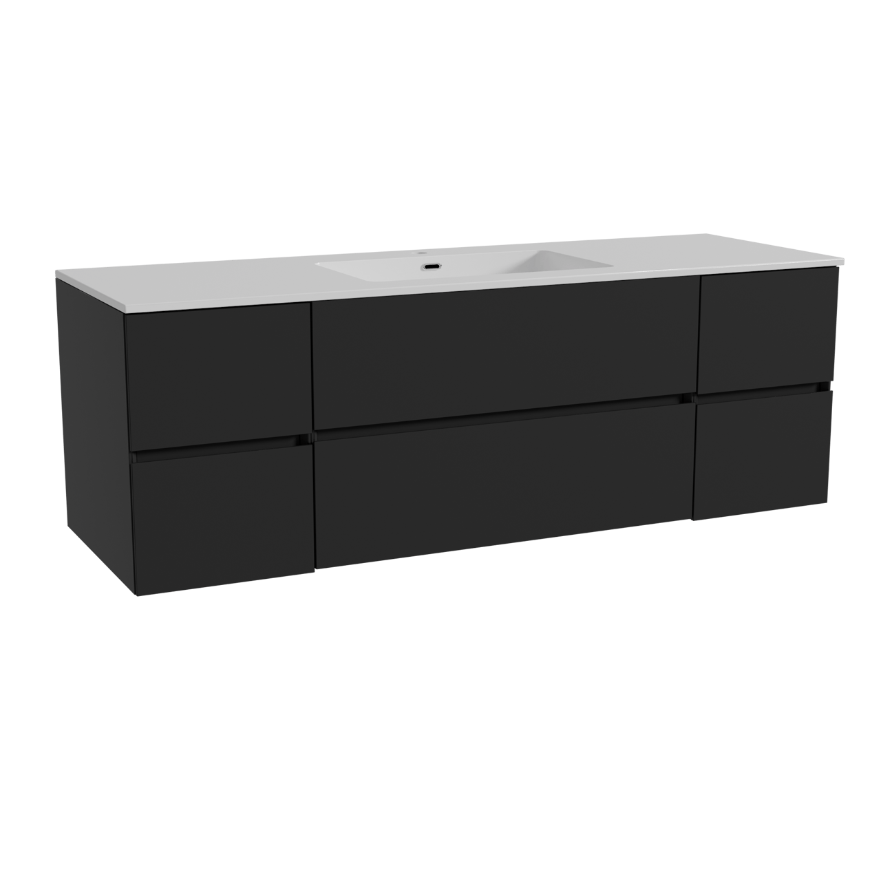 Storke Edge hängendes Möbelstück Set: 155 x 52 cm, Schwarz matt, mit Diva Einzelwaschtisch, Marmorkomposit Weiß glänzend