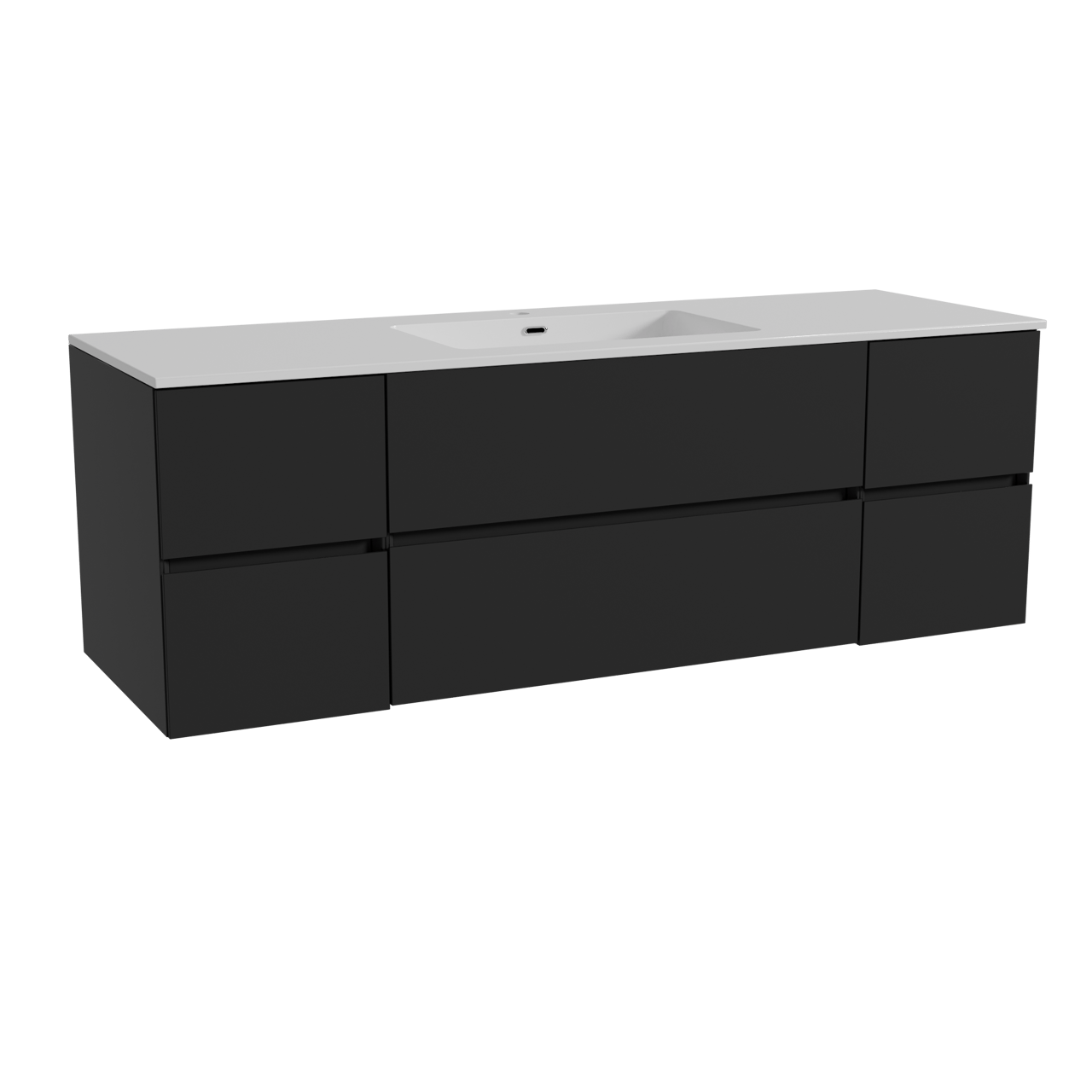 Storke Edge meuble salle de bains suspendu 155 x 52 cm noir mat avec Diva plan simple en marbre composite blanc brillant