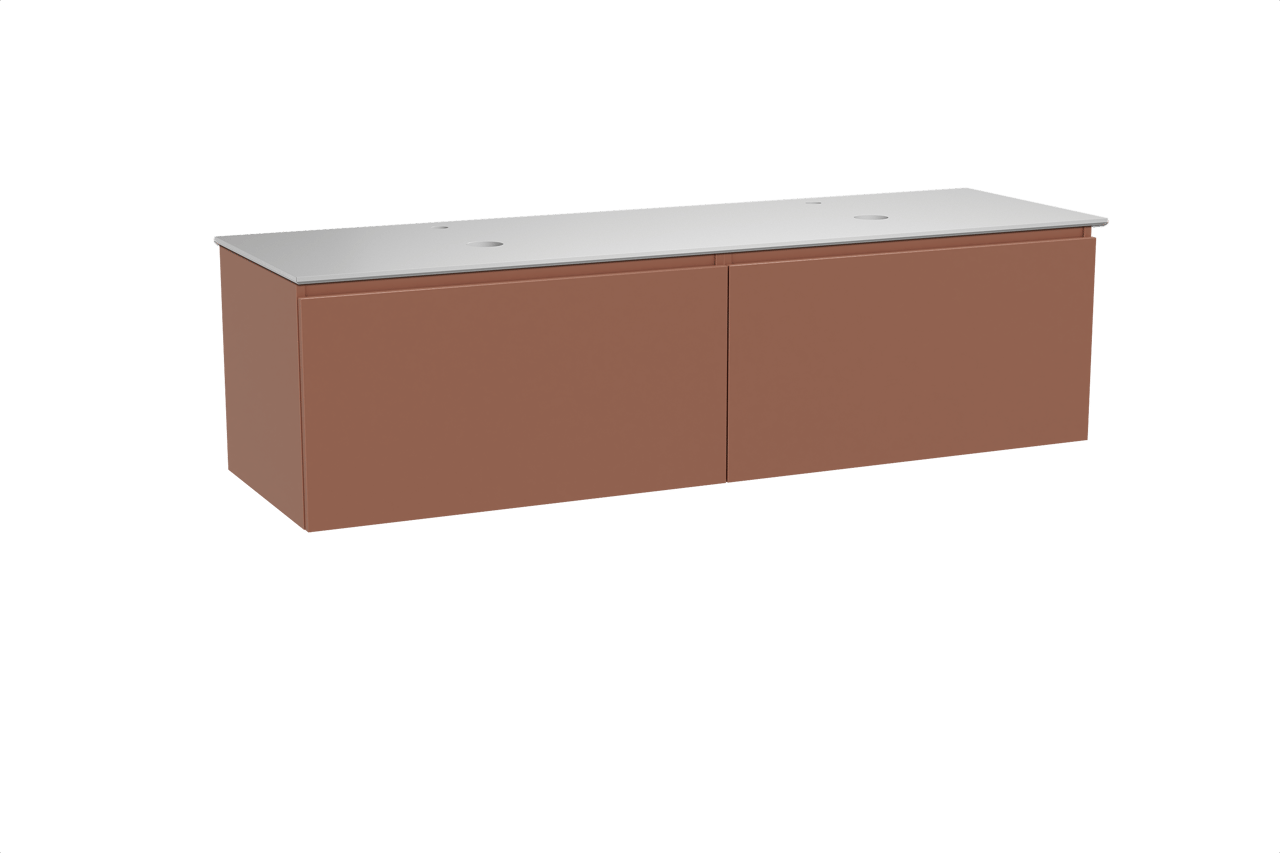 Balmani Sfera hängendes Möbelstück Set: 180 x 55 cm, Cotto, mit Facetta Doppel Waschtischplatte, Solid Surface Weiß matt