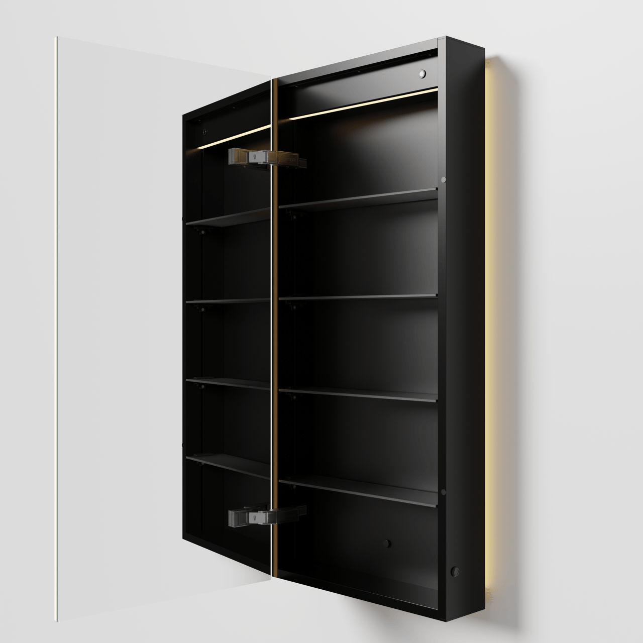 Balmani Mara Spiegelschrank 45 x 100 cm Schwarz Matt, mit Spiegelbeleuchtung und Anti-Beschlag Spiegelheizung