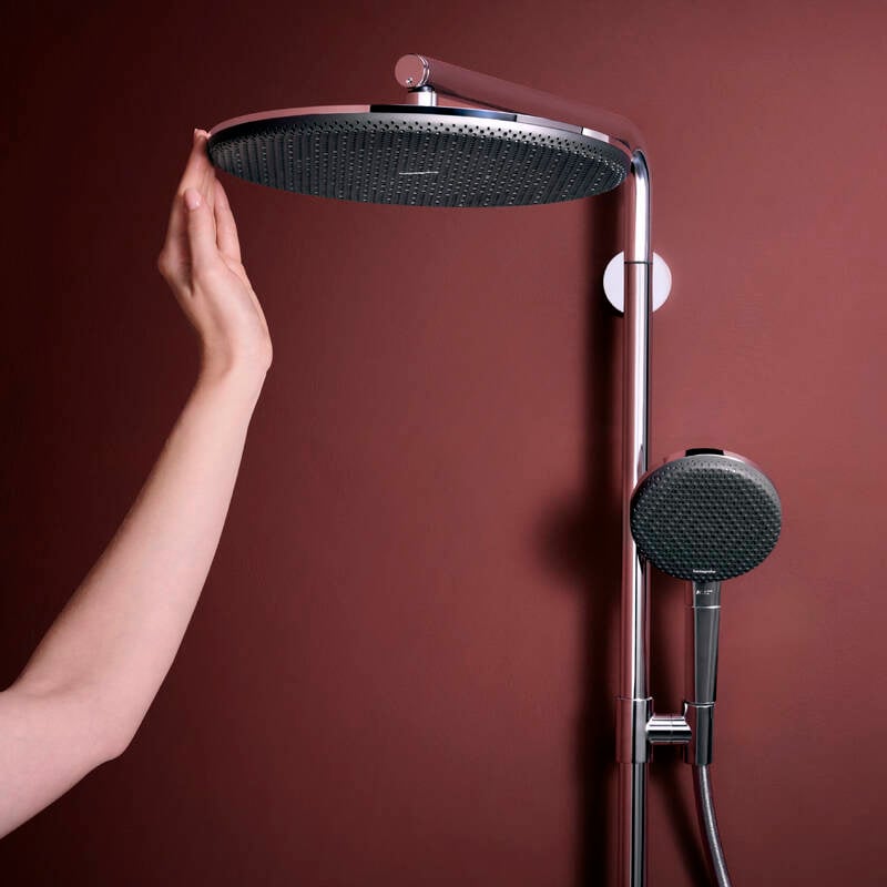 Hansgrohe Raindance Alive S Puro Showerpipe Duschsystem 300 1jet mit Ecostat Element Thermostat, Chrom Glänzend