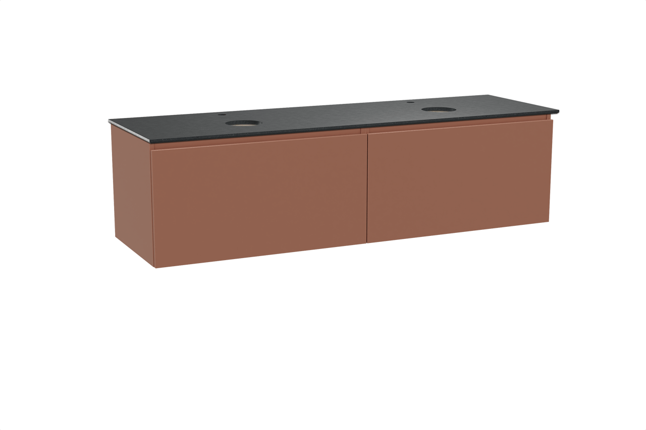 Balmani Sfera hängendes Möbelstück Set: 180 x 55 cm, Cotto, mit Facetta Doppel Waschtischplatte, Schwarzes Granit