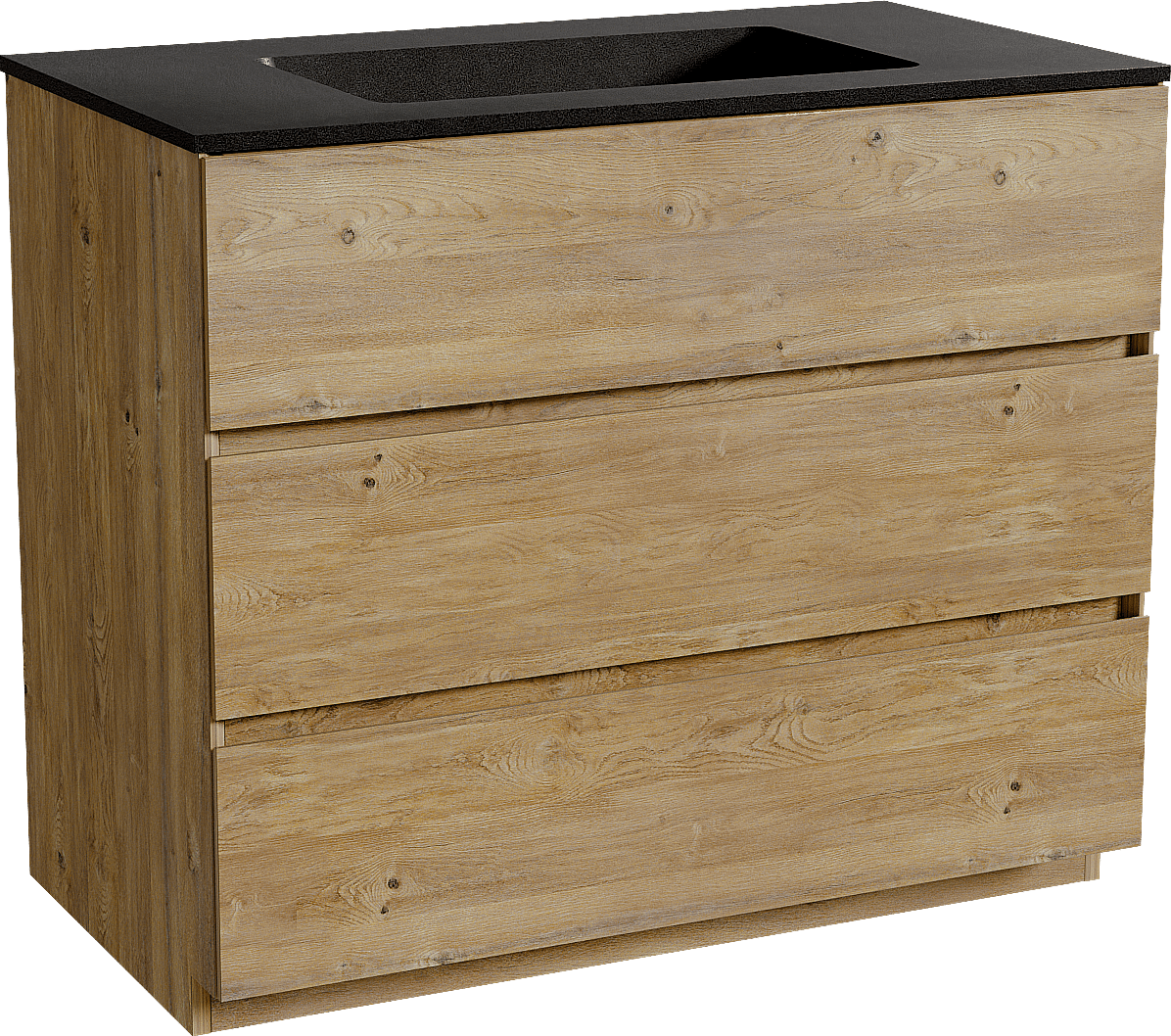 Storke Edge staand badmeubel 95 x 52 cm ruw eiken met Scuro enkele wastafel in kwarts mat zwart