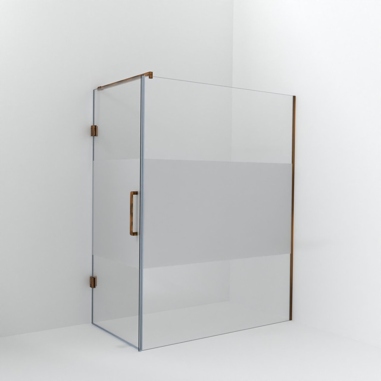 Balmani Modular inloopdouche met deur: 160 x 200 cm met deur 90 cm, Helder glas met matte strook, Brushed Rosegold profielen