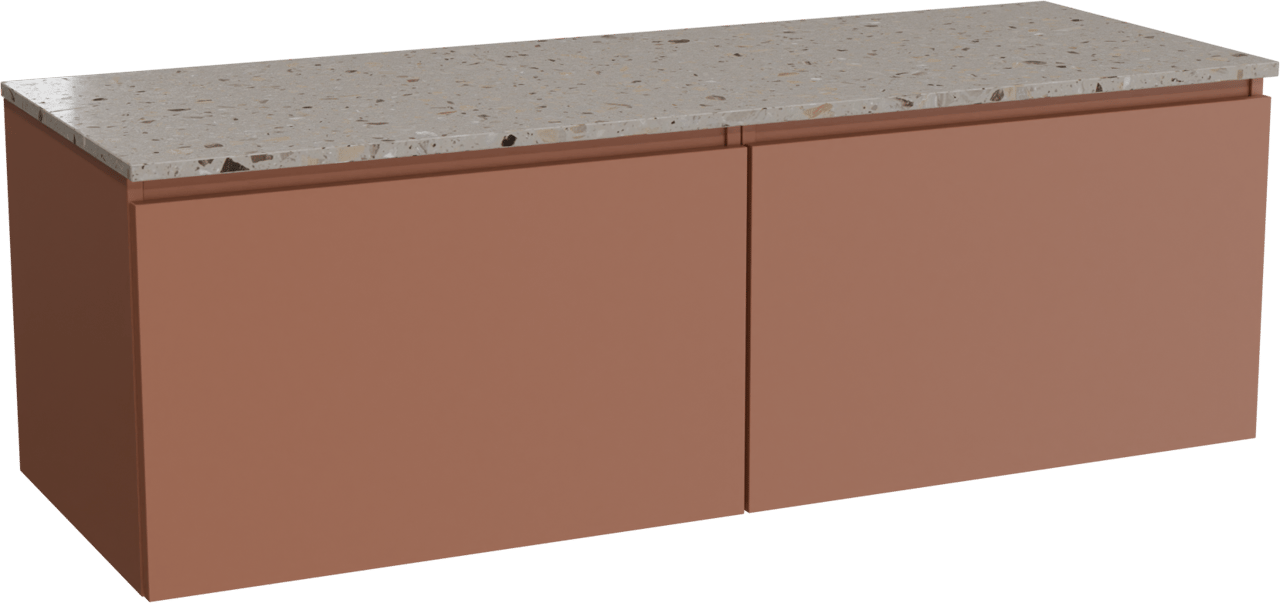 Balmani Sfera zwevend badmeubel 150 x 55 cm cotto met Stretto enkel of dubbel wastafelblad in terrazzo greige terrazzo