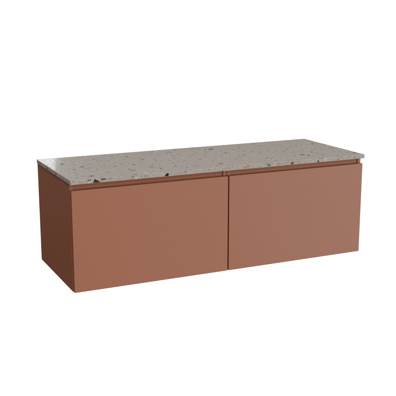 Balmani Sfera hängendes Möbelstück Set: 150 x 55 cm, Cotto, mit Stretto Einzel- oder Doppel Waschtischplatte, Terrazzo in Greige