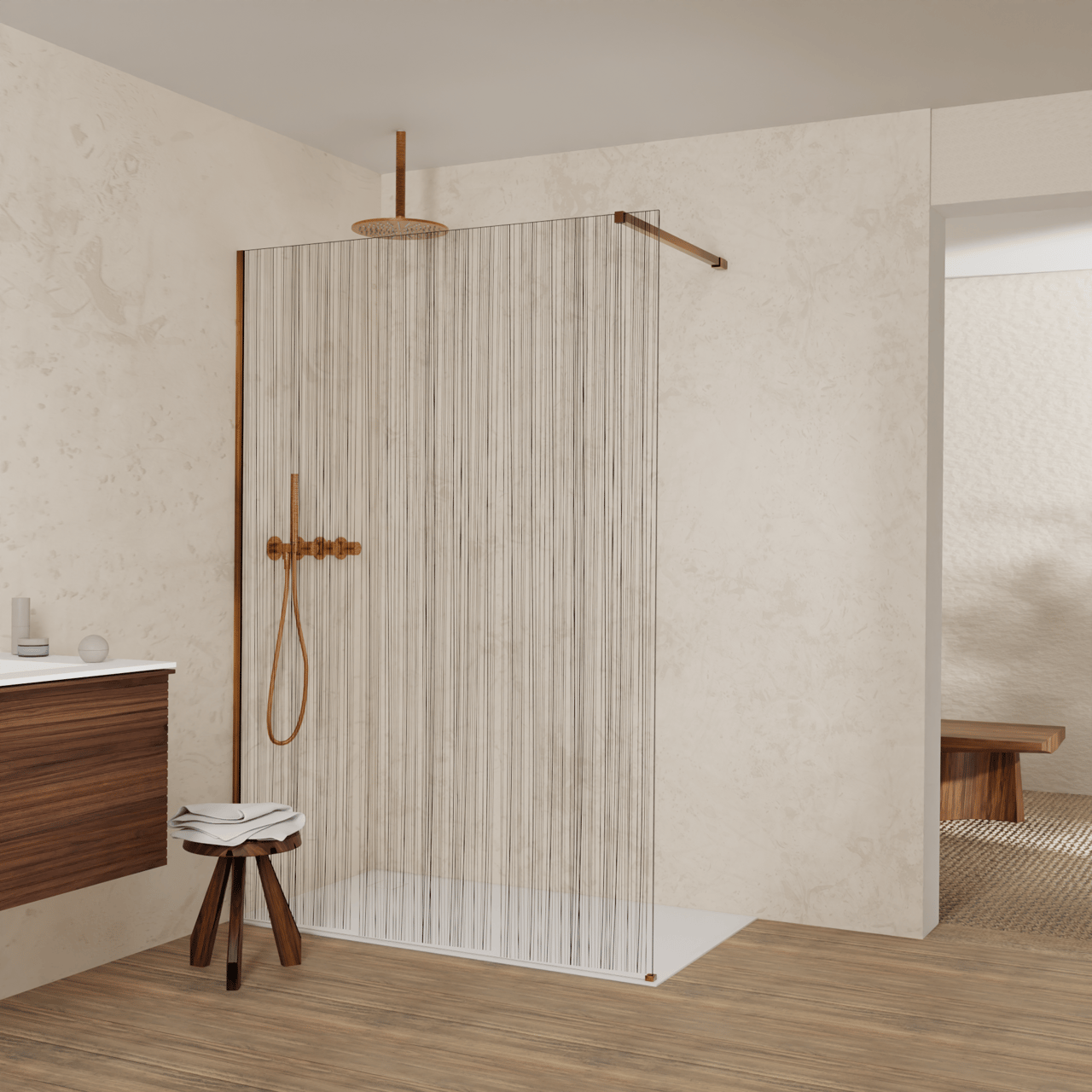 Balmani Modular douche à l'italienne: 140 x 200 cm, Mikado, avec coating, Profil Brushed Rosegold