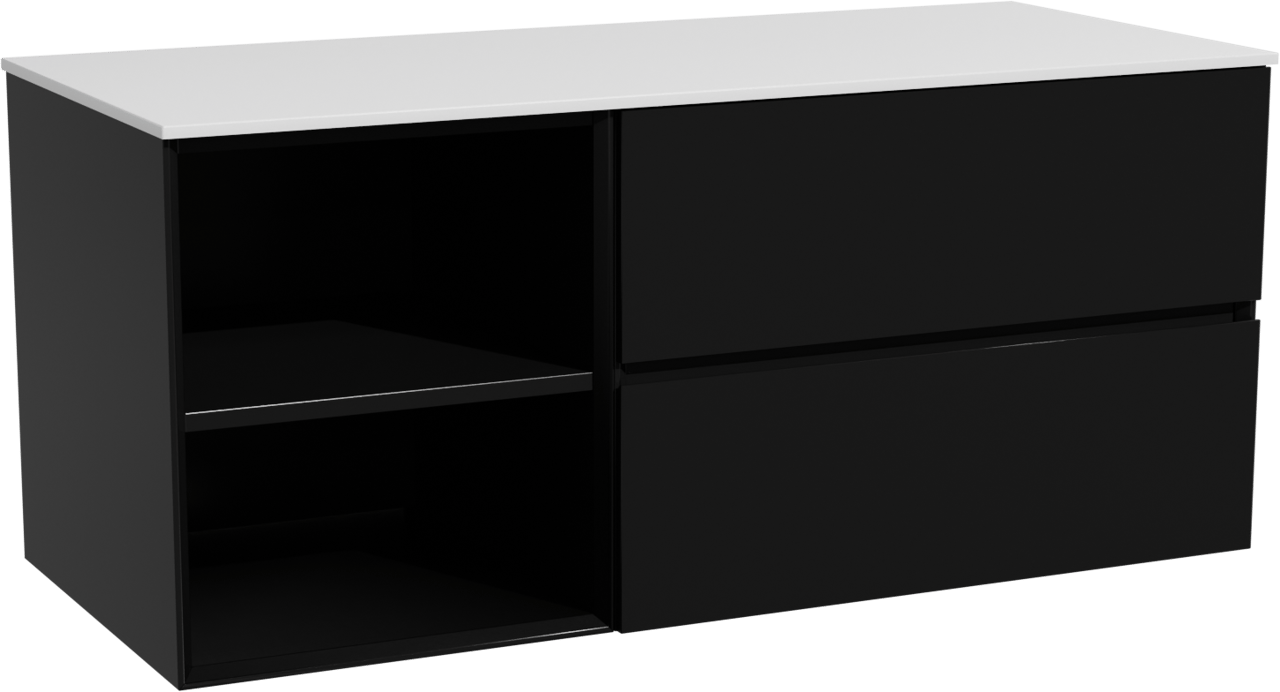 Storke Edge zwevend badmeubel 120 x 52 cm mat zwart met Tavola enkel of dubbel wastafelblad in solid surface mat wit
