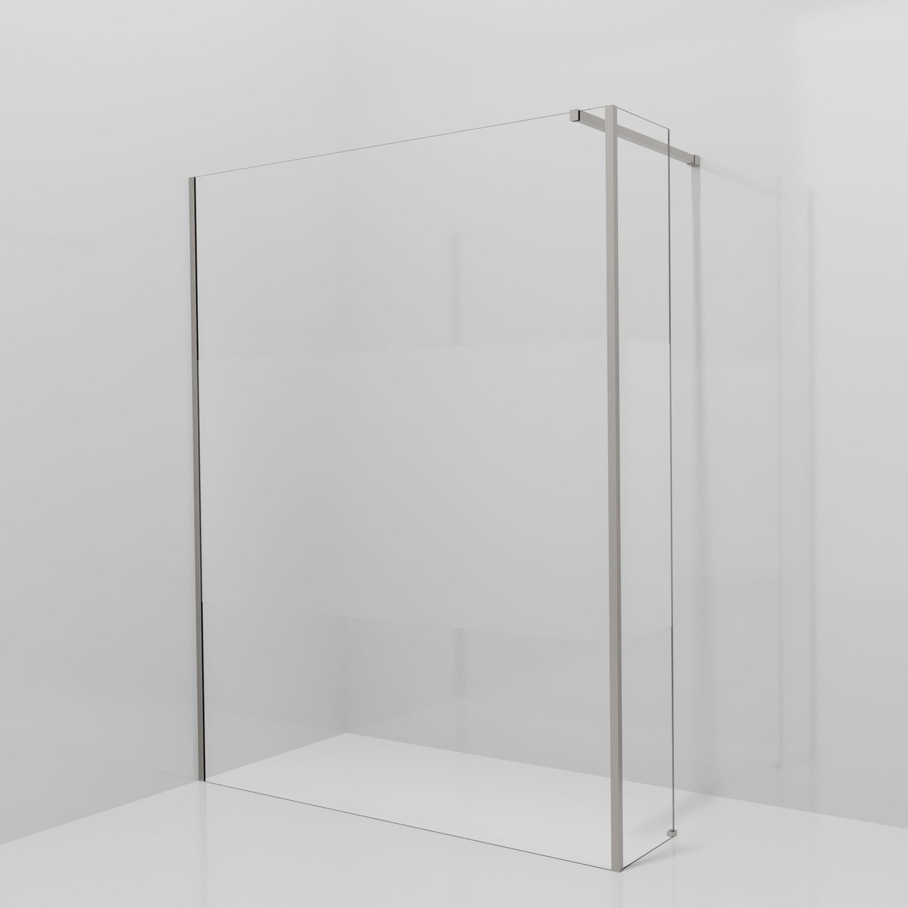 Balmani Modular Walk-In Dusche mit fester Seitenwand: 160 x 200 cm, Klarglas mit mattiertem Streifen, Profil Brushed Inox