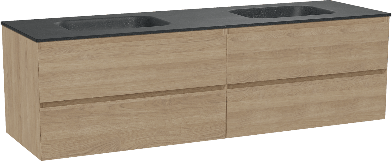 Balmani Mitra meuble salle de bains suspendu 180 x 55 cm chêne naturel avec Tablo Arcato double vasque en granit noir
