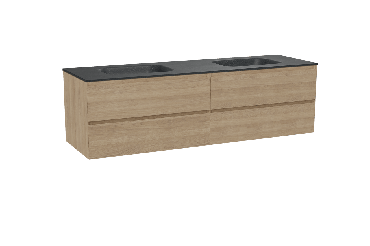 Balmani Mitra meuble salle de bains suspendu 180 x 55 cm chêne naturel avec Tablo Arcato double vasque en granit noir