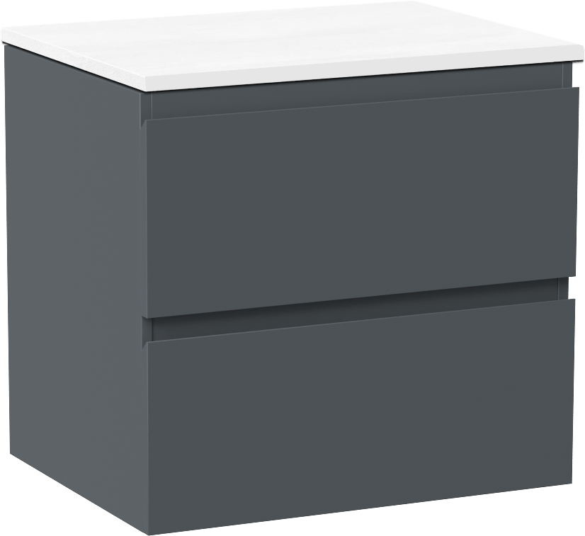 Linie Lado meuble salle de bains suspendu 60 x 46 cm bleu anthracite avec Lado tablette simple en marbre composite blanc mat