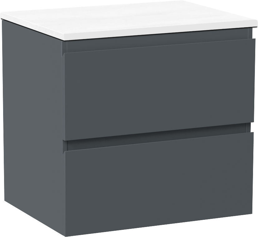 Linie Lado zwevend badkamermeubel 60 x 46 cm blauw antraciet met Lado enkel tablet in composietmarmer mat wit