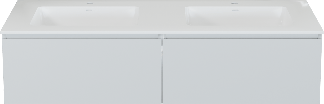 Storke Edge meuble salle de bains suspendu 150 x 52 cm blanc brillant avec Bilia double vasque en marbre composite blanc brillant