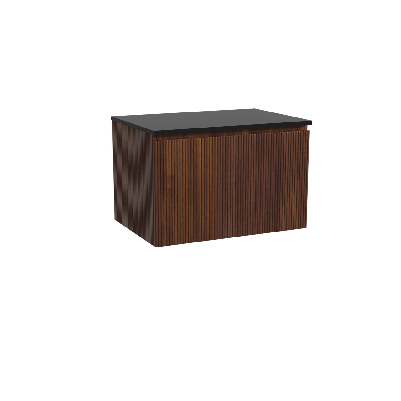 Storke Ribs zwevend badkamermeubel 75 x 52 cm notelaar met Panton enkel tablet in gepoedercoate mdf mat zwart, Verticale symmetrische rechte ribbel