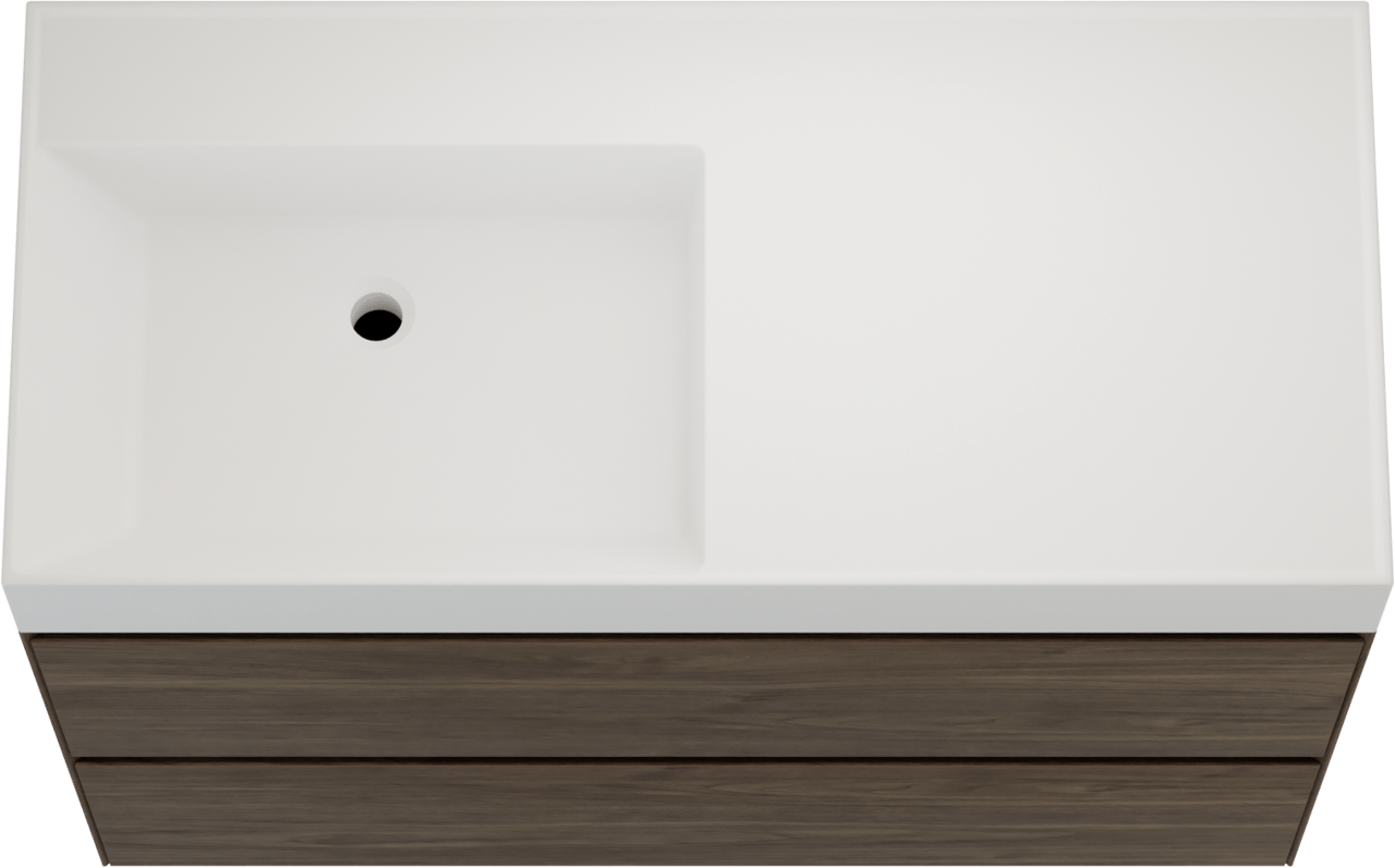 Balmani Mitra Compact meuble salle de bains suspendu 100 x 46 cm Noyer américain avec Argila vasque asymétrique gauche en marbre composite blanc mat