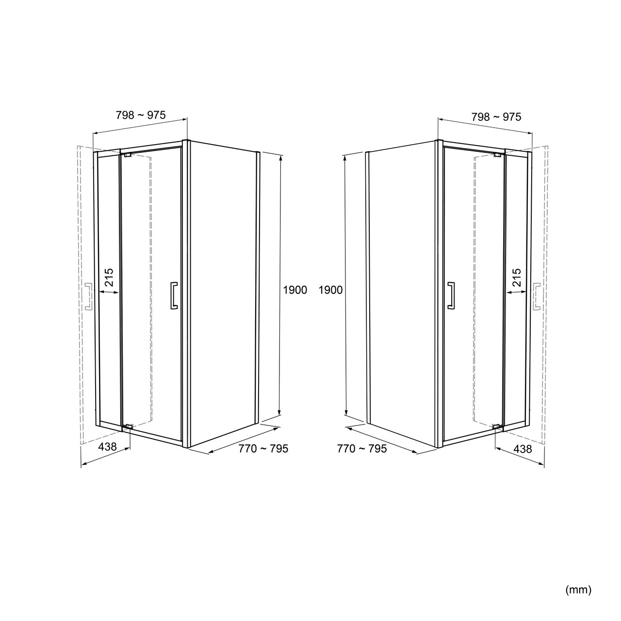 Luca Varess Vidor Telescope paroi de douche avec porte pivotante et paroi latérale fixe 100 x 80 cm verre transparent profil chrome brillant