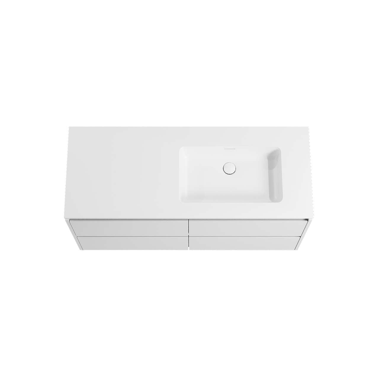 Storke Seda zwevend badmeubel 130 x 52 cm mat wit met Mata asymmetrisch rechtse wastafel in solid surface mat wit