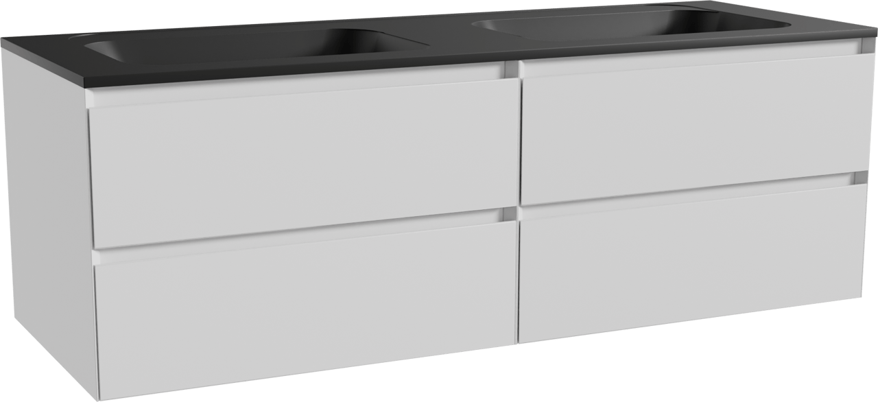 Balmani Mitra meuble salle de bains suspendu 150 x 55 cm blanc mat avec Tablo Strada double vasque en marbre composite noir mat