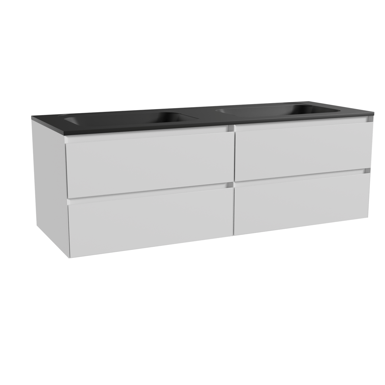 Balmani Mitra zwevend badkamermeubel 150 x 55 cm mat wit met Tablo Strada dubbele wastafel in composietmarmer mat zwart