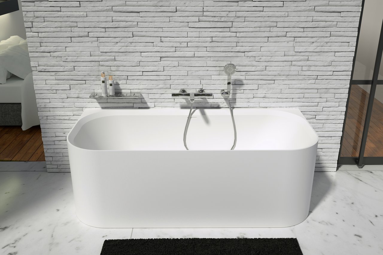 Balmani Finla halfvrijstaand bad 175 x 80 cm Solid Surface mat wit