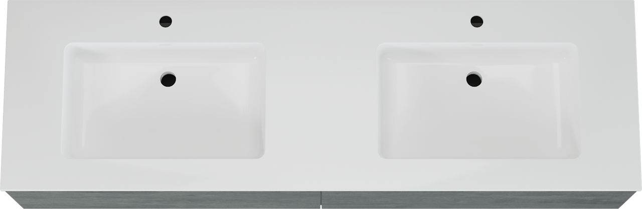 Storke Edge meuble salle de bains suspendu 170 x 52 cm béton gris foncé avec Bilia double vasque en marbre composite blanc brillant