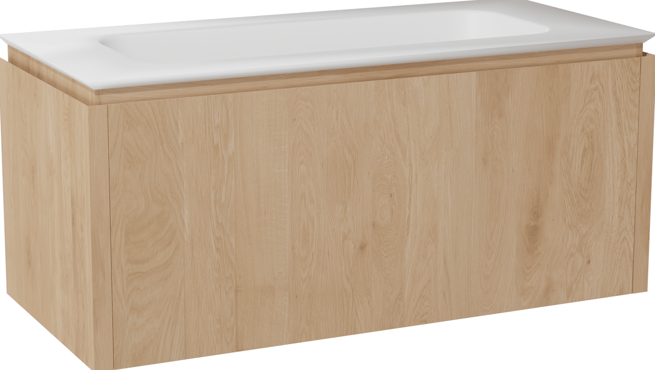 Balmani Eclips zwevend badkamermeubel 120 x 55 cm Natuur eik met Eclips enkele wastafel in Solid Surface mat wit