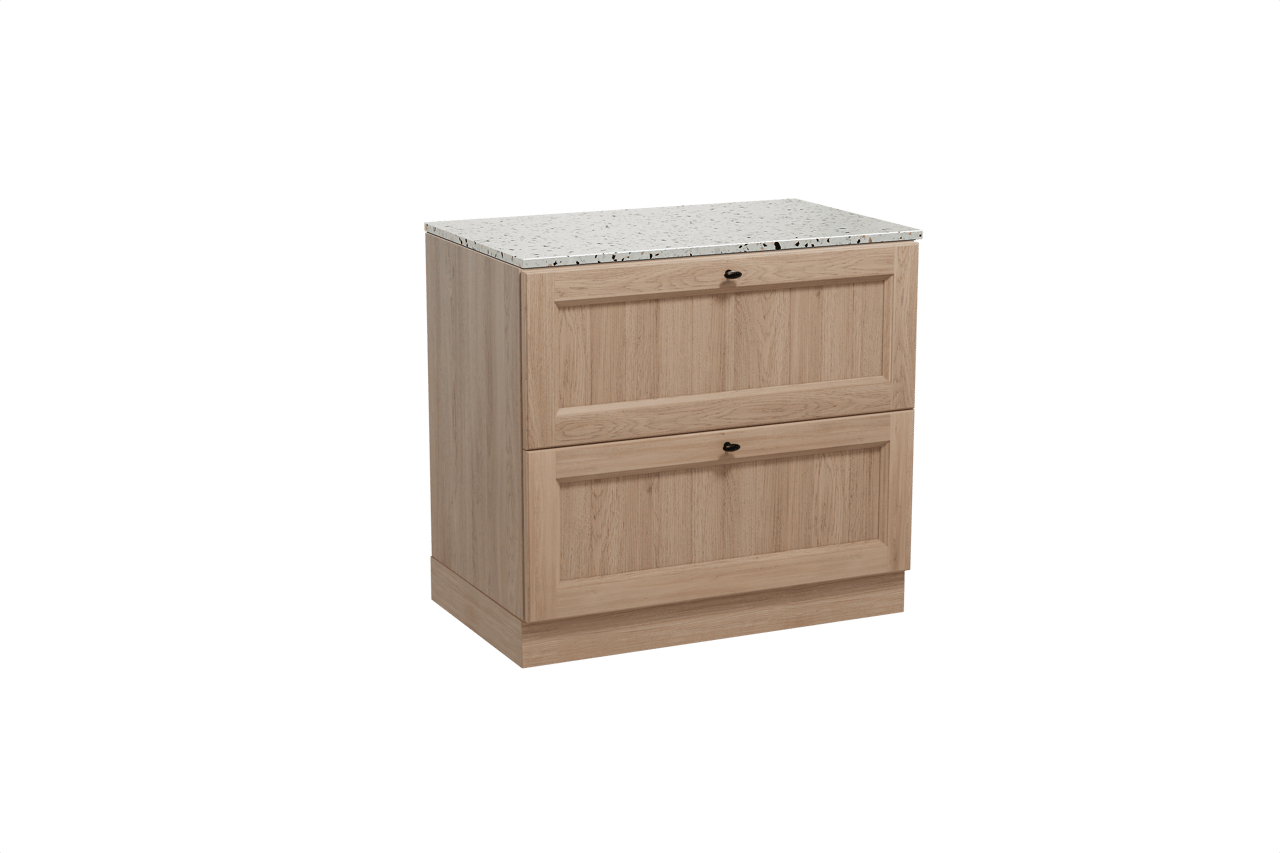 Balmani Lemon meuble salle de bains à poser 90 x 55 cm chêne vieilli avec Stretto tablette simple en blanc/noir mat terrazzo