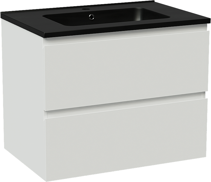 Linie Lado meuble salle de bains suspendu 70 x 46 cm blanc brillant avec Vano plan simple en marbre composite noir mat